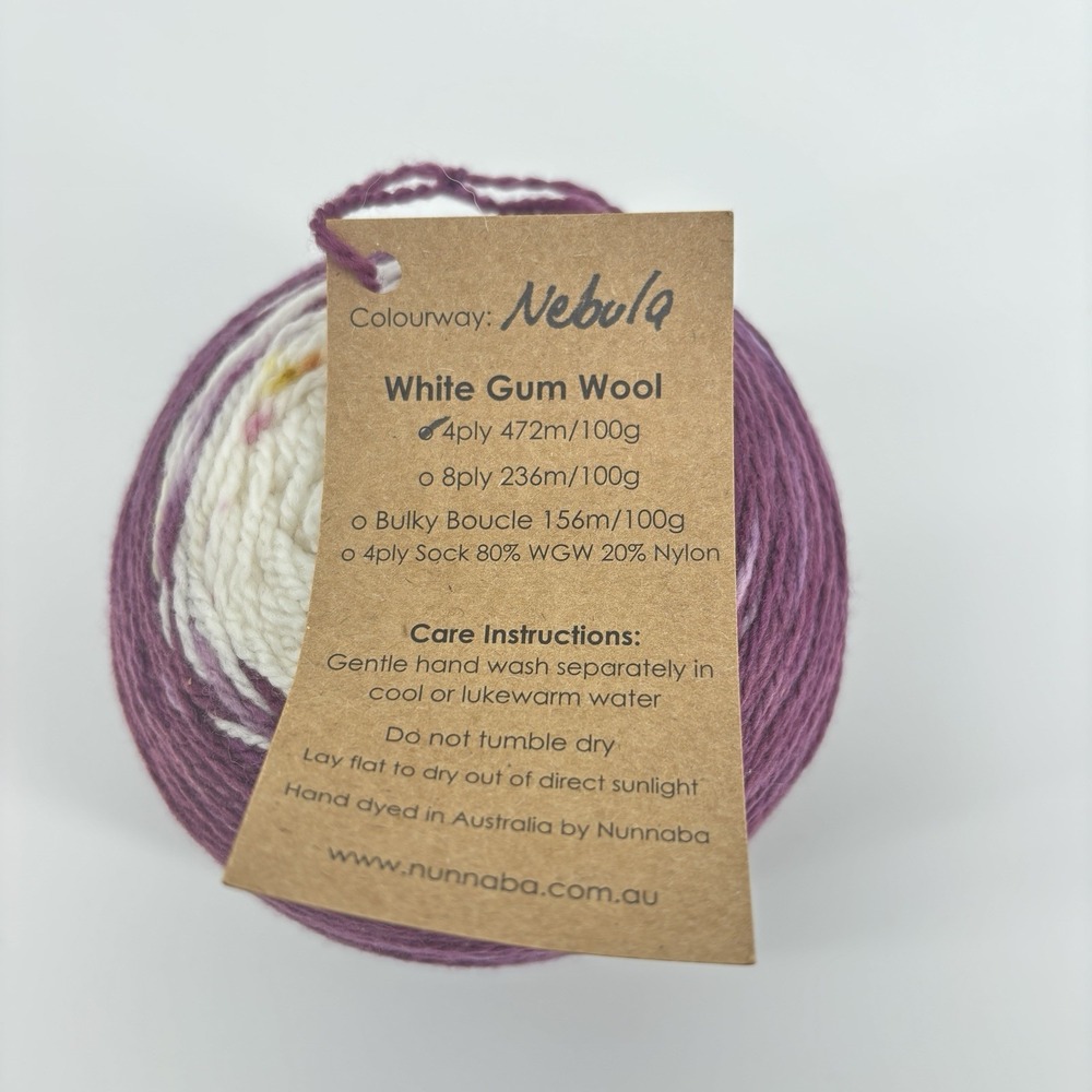Nunnaba Artisan Yarn "Nebula" White Gum Australian Wool 4 Ply 472m/100g - Picture 3 of 5